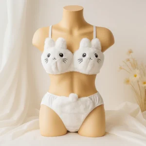 soft & cozy cat lingerie set cute animal design warm plush bra and panty set fuzzy wireless underwear for women